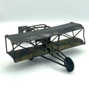 Vtg Metal Bi-Plane Airplane Sculpture Nuts & Bolts‎ Folk Art Rustic Primitive